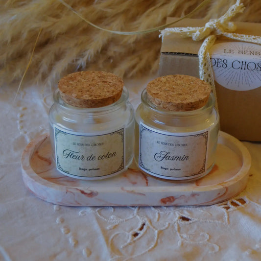 Coffret duo de bougies artisanales — senteurs au choix – Création artisanale | Le sens des choses – Boutique de bougies parfumées végétales, décorations et savons