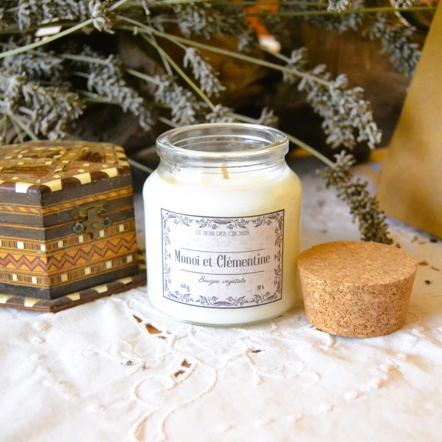 Bougie parfumée artisanale au monoï et clémentine – Création artisanale | Le sens des choses – Boutique de bougies parfumées végétales et objets décoratifs écoresponsables