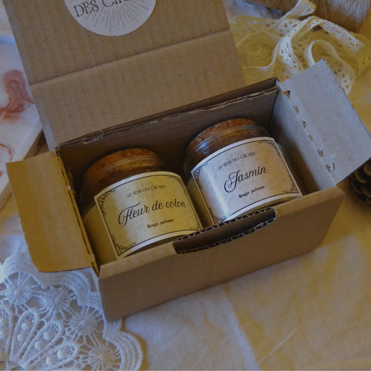 Coffret duo de bougies artisanales — senteurs au choix – Création artisanale | Le sens des choses – Boutique de bougies parfumées végétales, décorations et savons