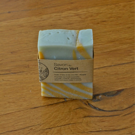 Savon artisanal surgras au citron vert – Création artisanale | Le sens des choses – Boutique de bougies parfumées végétales et objets décoratifs écoresponsables