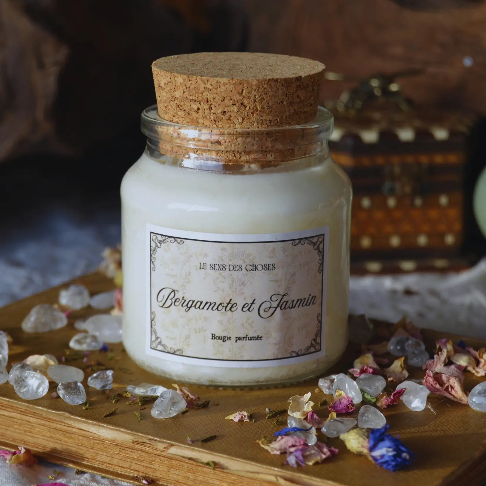 Bougie parfumée artisanale à la bergamote et au jasmin – Création artisanale | Le sens des choses – Boutique de bougies parfumées végétales, décorations et savons