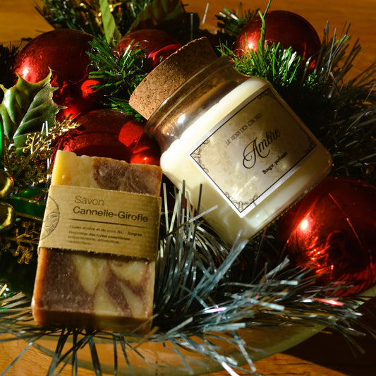 Coffret-cadeau « Un moment pour soi » — bougie parfumée et savon artisanal – Création artisanale | Le sens des choses – Boutique de bougies parfumées végétales et objets décoratifs écoresponsables