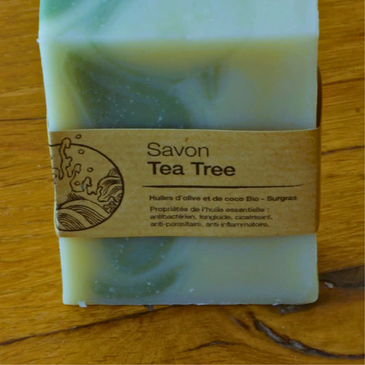 Savon artisanal surgras au tea tree (arbre à thé) – Création artisanale | Le sens des choses – Boutique de bougies parfumées végétales et objets décoratifs écoresponsables