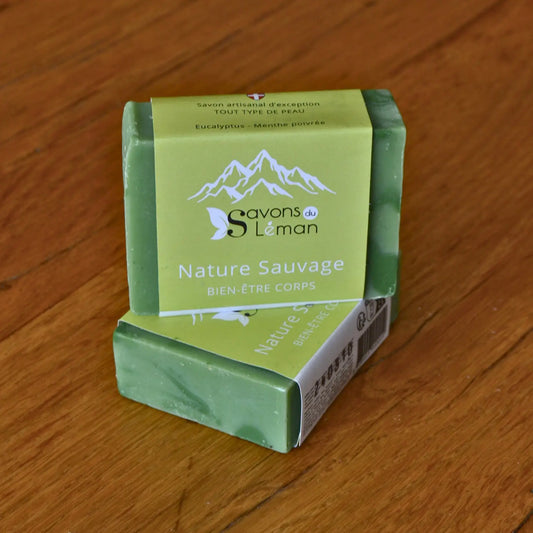 Savon BIO surgras eucalyptus, menthe poivrée et pin « Nature Sauvage » – Création artisanale | Le sens des choses – Boutique de bougies parfumées végétales et objets décoratifs écoresponsables